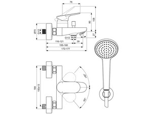 Mitigeur de baignoire/douche externe avec douchette Ceralife O noir soie